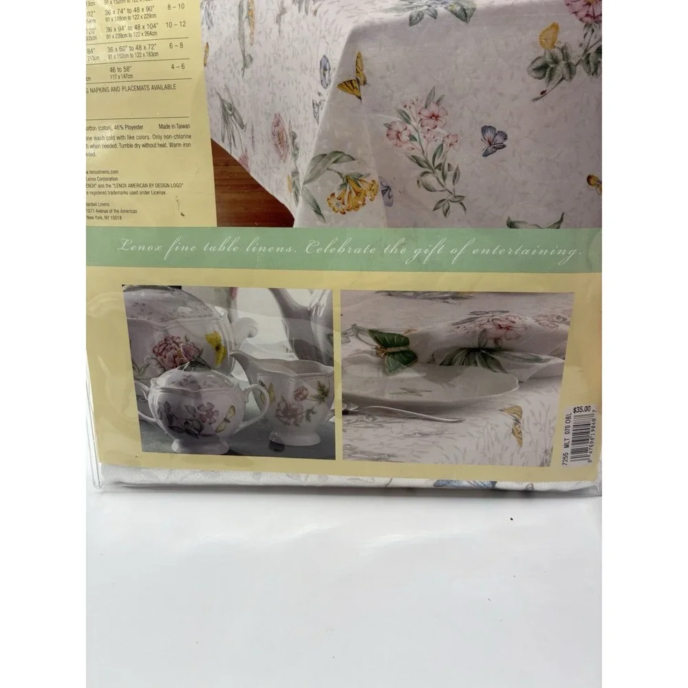 Lenox Butterfly Meadow Oblong Tablecloth 52x70 Floral Butterflies Machine Wash